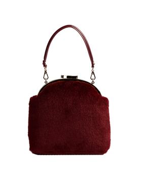 COIN QIAN摩登复古 黑色/驼色绒毛贝壳口金手提包 斜挎 单肩 秋冬