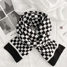 шарф 网红款棋盘格围巾女日系秋冬季保暖针织2022新款黑白格子情侣围脖