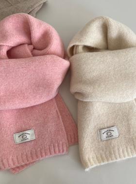 含羊毛围巾女秋冬软糯纯色韩版针织围脖百搭学生保暖加厚2025新款