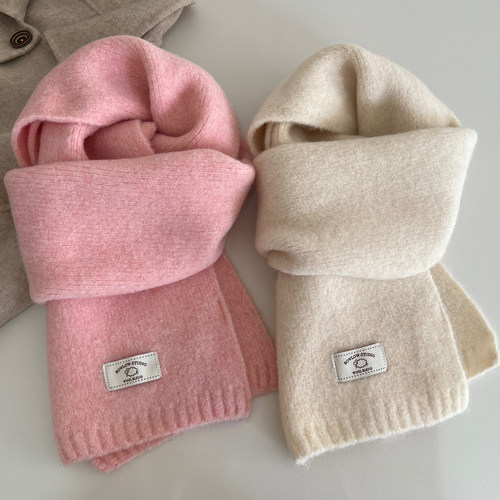 含羊毛围巾女秋冬软糯纯色韩版