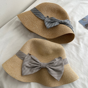 可折叠度假风蝴蝶结草帽女春夏防晒遮阳帽大檐沙滩帽太阳帽渔夫帽