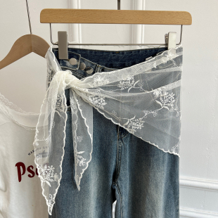 韩系蕾丝屁帘女2026春夏新款 叠穿绑带三角半身裙腰巾网纱遮臀裙帘