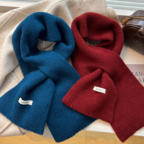 100%纯羊毛围巾秋冬保暖交叉围脖