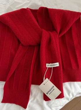 2025新款红色针织小披肩女春夏季护颈外搭衬衫坎肩高级感网红搭肩