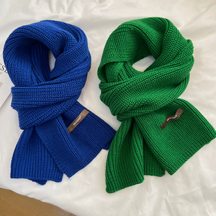 情侣男女款 显白纯色围巾韩国冬天新款 毛线围脖 马尔斯绿 克莱因蓝