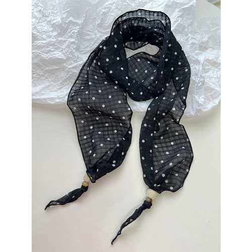 黑色波点长条丝巾女夏季薄款纱巾