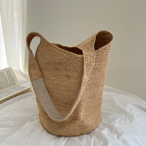 韩国ins风大水桶包手工编织