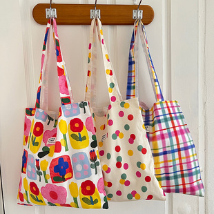 好看百搭韩系风布袋包女夏季 出游度假大容量单肩包复古碎花帆布包