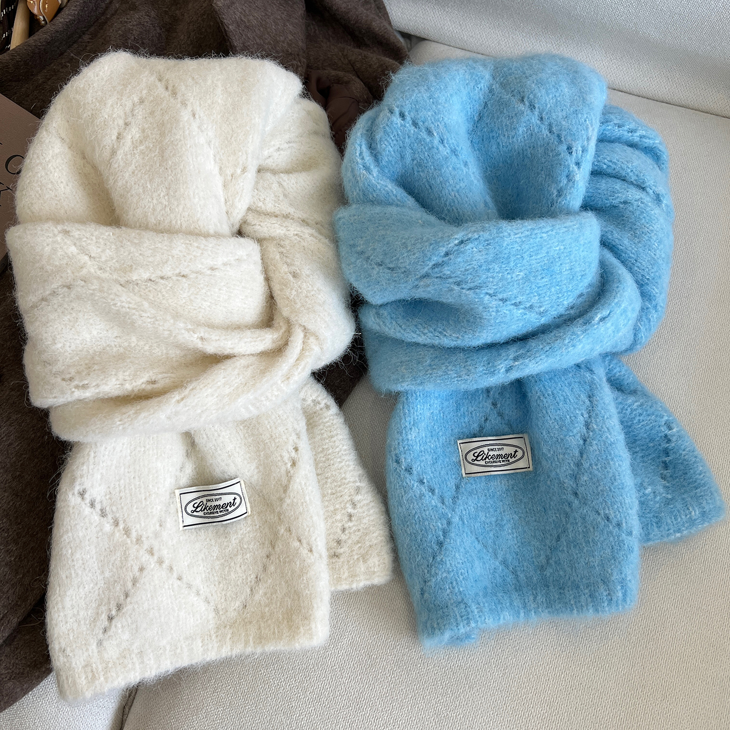 蓝色围巾女冬季韩系软糯ins围脖