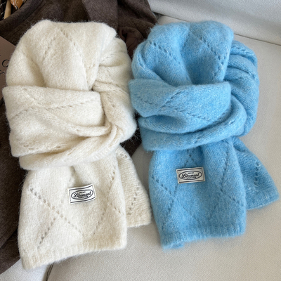 蓝色围巾女冬季韩系软糯ins围脖