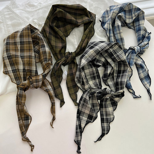 文艺古感格子丝巾三角巾女春夏季