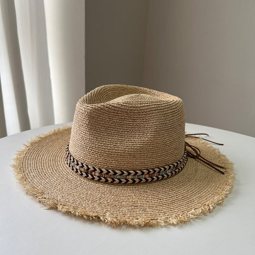 波嘻复古民族风毛边草帽女夏季