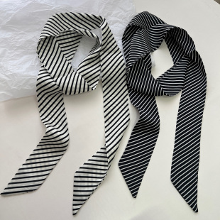 极简风气质条纹丝巾女26新款 高级感系脖配饰 细窄长条围巾搭配衬衫