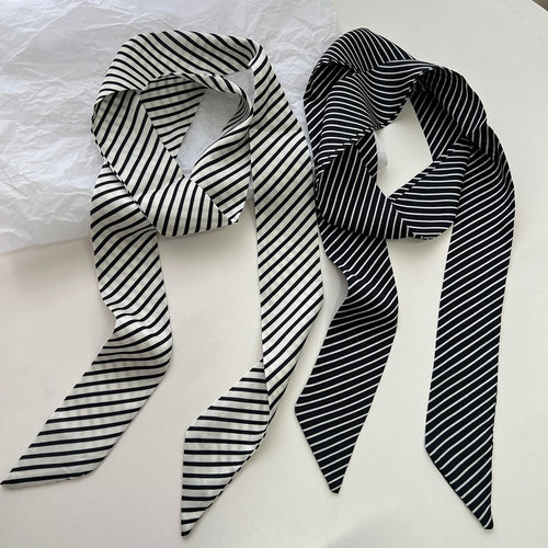 极简风气质条纹丝巾女高级感长条