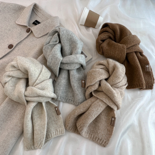 中性风软糯针织仿羊绒围巾秋冬季 保暖情侣围脖学生女 百搭ins韩版