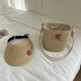 拉菲草编织包包帽子女夏天田园小清新草编包旅游度假风单肩手提包
