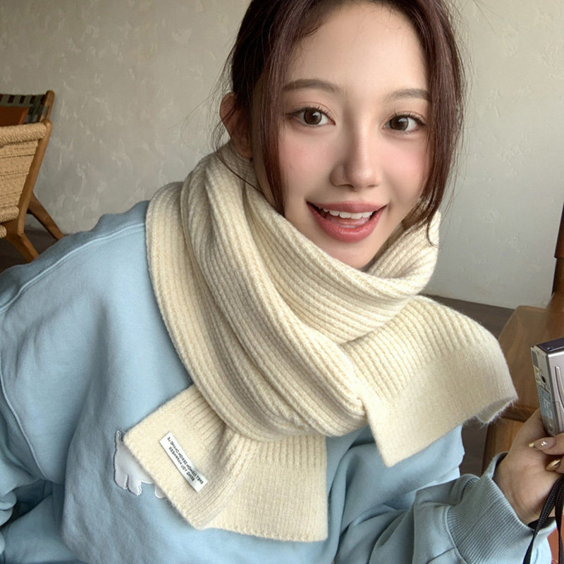 百搭情侣款！韩版麦穗纹针织围巾女秋冬加厚保暖纯色毛线围脖男士