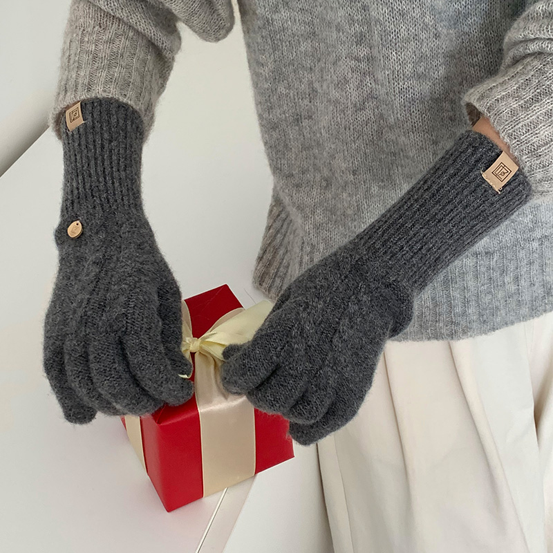 2024新款毛线麻花手套女冬季韩版百搭学生骑车保暖针织手套可触屏