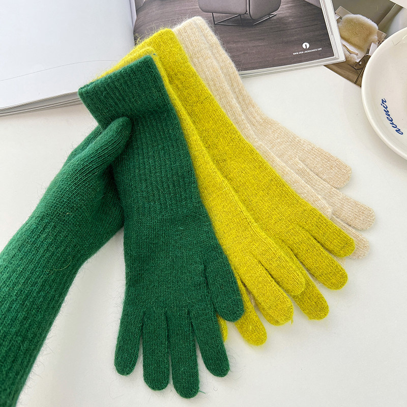 韩国长腕分指手套女冬季长款纯色网红简约针织加厚骑行保暖防寒男