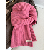 定制款 粉色毛线围巾女韩系秋冬纯色复古百搭针织骑行保暖围脖护颈