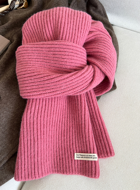 定制款粉色毛线围巾女韩系秋冬纯色复古百搭针织骑行保暖围脖护颈