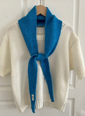 显白湖蓝色细窄三角长条小围巾女秋冬护颈保暖围脖时髦穿搭凹造型