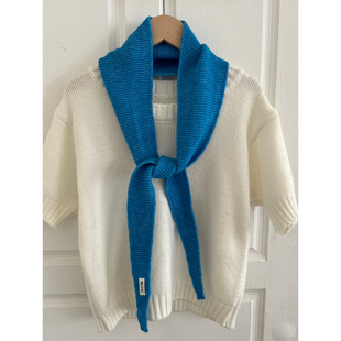 显白湖蓝色细窄三角长条小围巾女秋冬护颈保暖围脖时髦穿搭凹造型