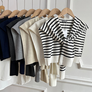 搭肩女 空调房薄款 老钱风黑白条纹披肩外搭配衬衫 小坎肩高级感夏季