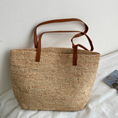 100%拉菲草编织包包女夏季 单肩包大容量休闲简约南法度假风沙滩包