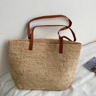 100%拉菲草编织包包女夏季 单肩包大容量休闲简约南法度假风沙滩包