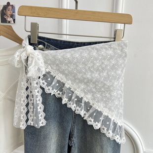 法式 时髦叠穿屁帘围裙少女头巾 纯欲蕾丝绑带三角巾裙帘2026春夏季