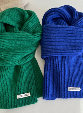 时髦感蓝色绿色围巾女秋冬韩系毛线针织加厚保暖围脖学生百搭纯色