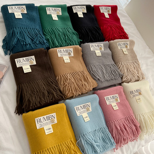 围脖保暖 高级感仿羊绒披肩两用百搭情侣款 2024新款 纯色围巾女冬季