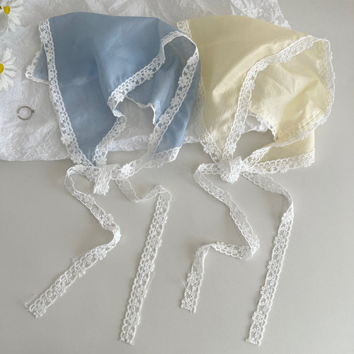 法式薄款蕾丝三角巾女夏季包头巾