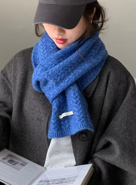 复古麻花长标针织毛线围巾女秋冬韩系百搭保暖加厚学生围脖情侣款