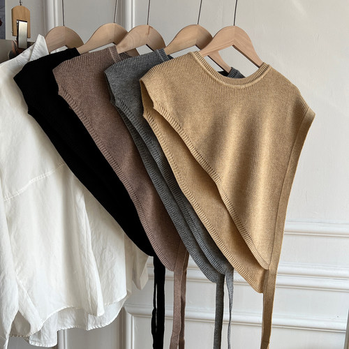 早秋新款纯色三角斜边马甲女披肩