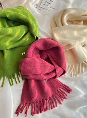 韩版纯色羊毛混纺围巾女软糯针织百搭ins冬季保暖窄版围脖情侣潮