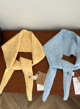 韩国小众设计感小围巾含羊毛混色针织三角巾披肩女秋冬装饰小围脖