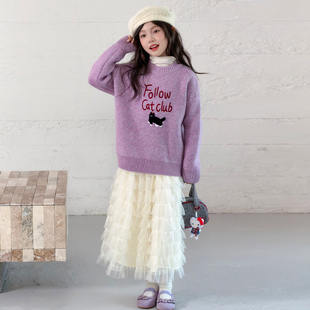 女童连衣裙秋冬款2025新款儿童洋气毛衣加绒加厚公主裙半身裙套装