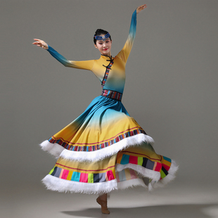 藏族舞蹈演出服女2025新款少数民族中国风藏舞艺考大摆裙剧目服装