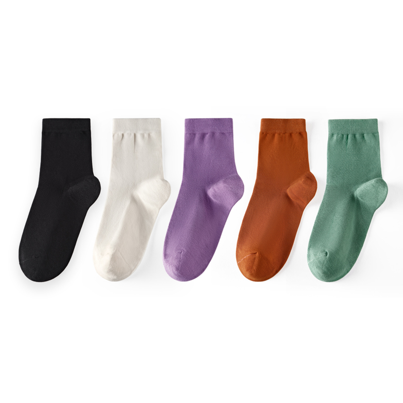 欧迈青夏季薄款女纯棉中筒袜多色