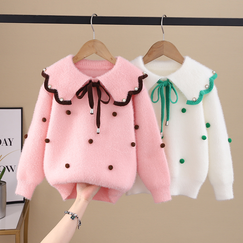 娃娃领女童毛衣加厚秋冬