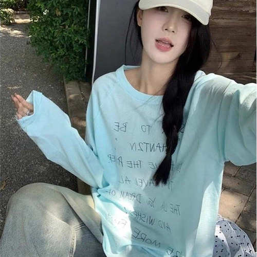 韩系字母印花薄款微透防晒长袖T