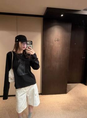 复古豹子印花圆领长袖T恤女上衣
