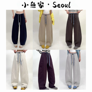 【春暖花开】韩风春款撞色腰头棉质抽绳弯刀裤百搭显瘦休闲裤女