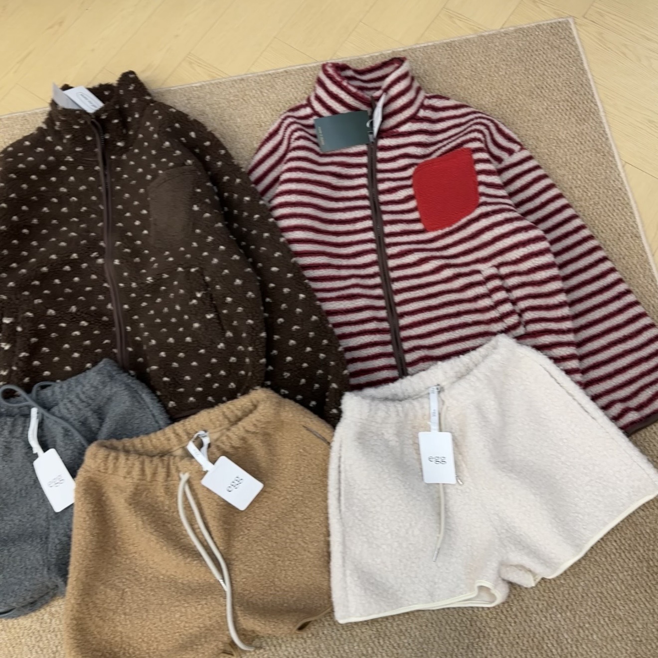 【莓莓榛子】韩call mn条纹波点冬款加厚羔羔毛外套加绒保暖外套