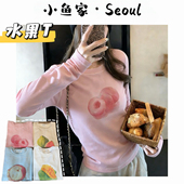 衫 女 打底衫 百搭显瘦圆领长袖 水果T 韩风印花水果长袖