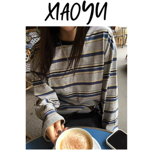 【韩系对条】韩单breathe撞色领对条长袖薄卫衣宽松百搭显瘦长袖