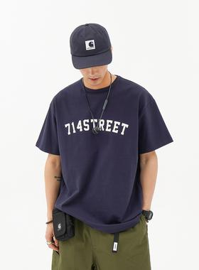 714street 国潮夏季五色情侣短袖T恤日系街头简约LOGO印花半袖男