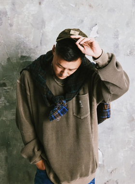 折扣现货 MADNESS L/S WAFFLE TEE 22AW水洗华夫格口袋长袖余文乐